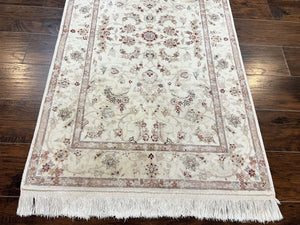 Sino Persian Rug 3x5, Wool with Silk Highlights, Ivory Floral Traditional Wool Area Rug, Fine Oriental Carpet, Vintage 3 x 5 Handmade Rug