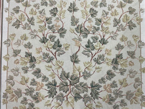 Aubusson Needlepoint Rug 9x12, Flatweave Carpet, Leaves, Wool, New, Handmade