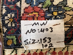 Persian Bidjar Rug 3x5, Open Field Medallion, Hand Knotted, Ivory/Cream Red Blue, Wool Oriental Bijar Carpet, 3 x 5 Vintage Area Rug, Floral Roses, Fine