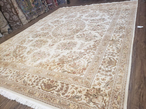 Sino Persian Rug 8x11, Ivory Floral Carpet, Vintage Wool Rug, Elegant Dining Room Rug, Hand Knotted Oriental Rug