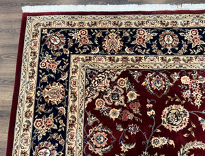 Sino Persian Rug 9x11, Burgundy and Navy Blue, Fine 200 KPSI, Floral Allover