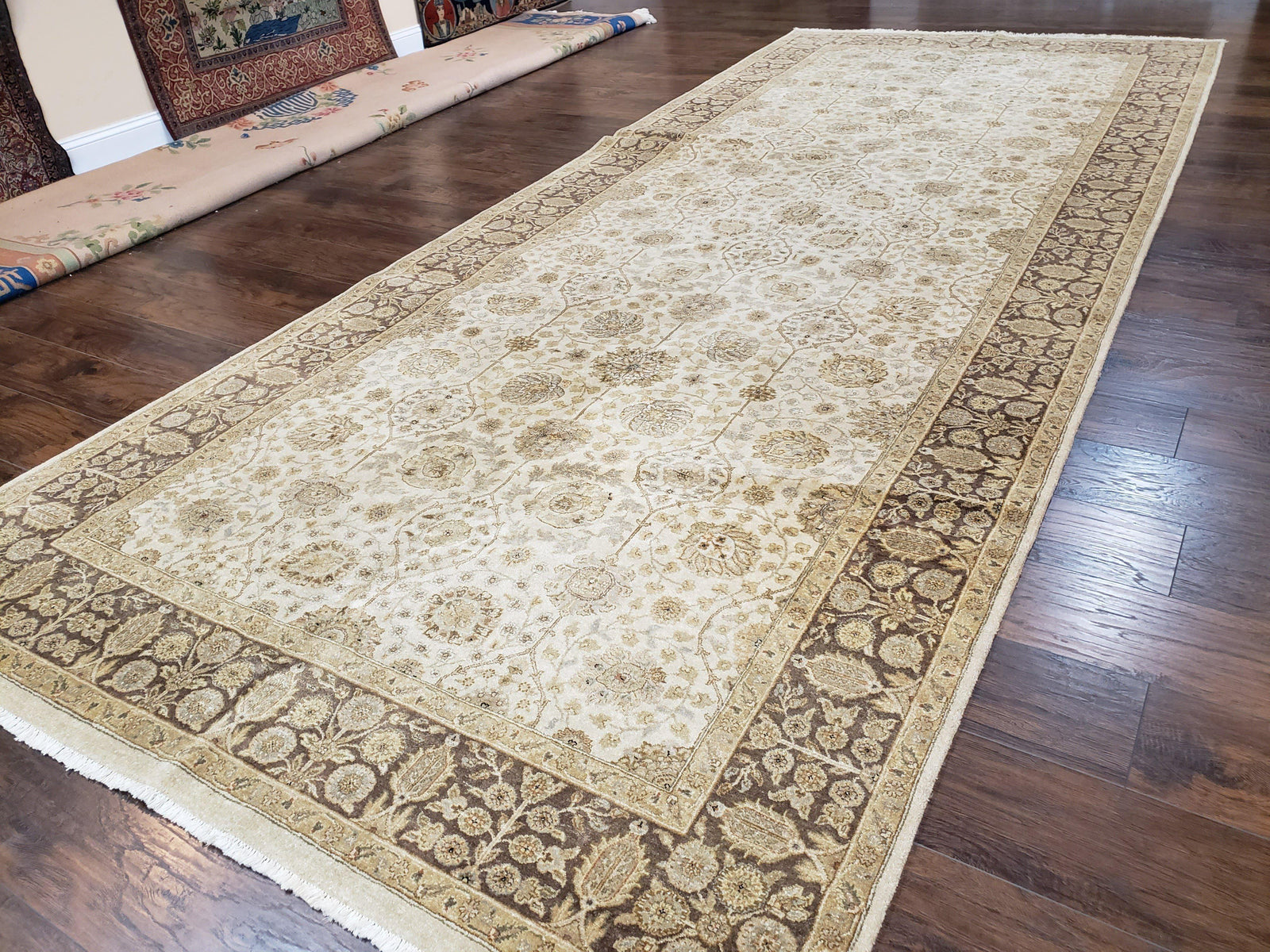Long and Wide Corridor Rug 6 x 14.8, Hallway Carpet, Pakistani Pak Persian Rug, Haji Jalil Design, Allover Floral, Beige, Vintage, Handmade