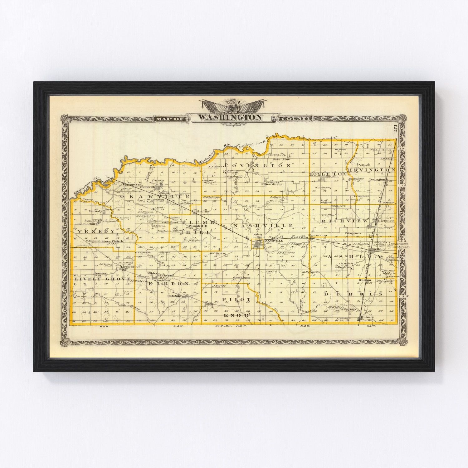 Vintage Map of Washington County, Illinois 1876