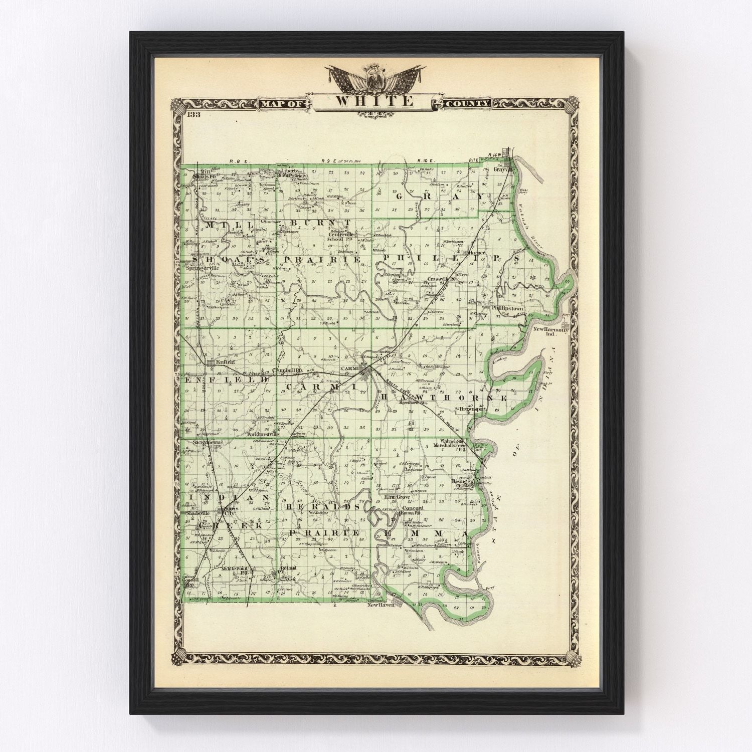 Vintage Map of White County, Illinois 1876