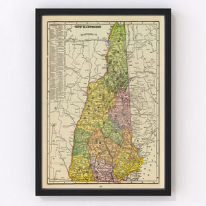 Vintage Map of New Hampshire 1909