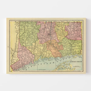 Vintage Map of Connecticut 1909