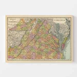 Vintage Map of Virginia 1909
