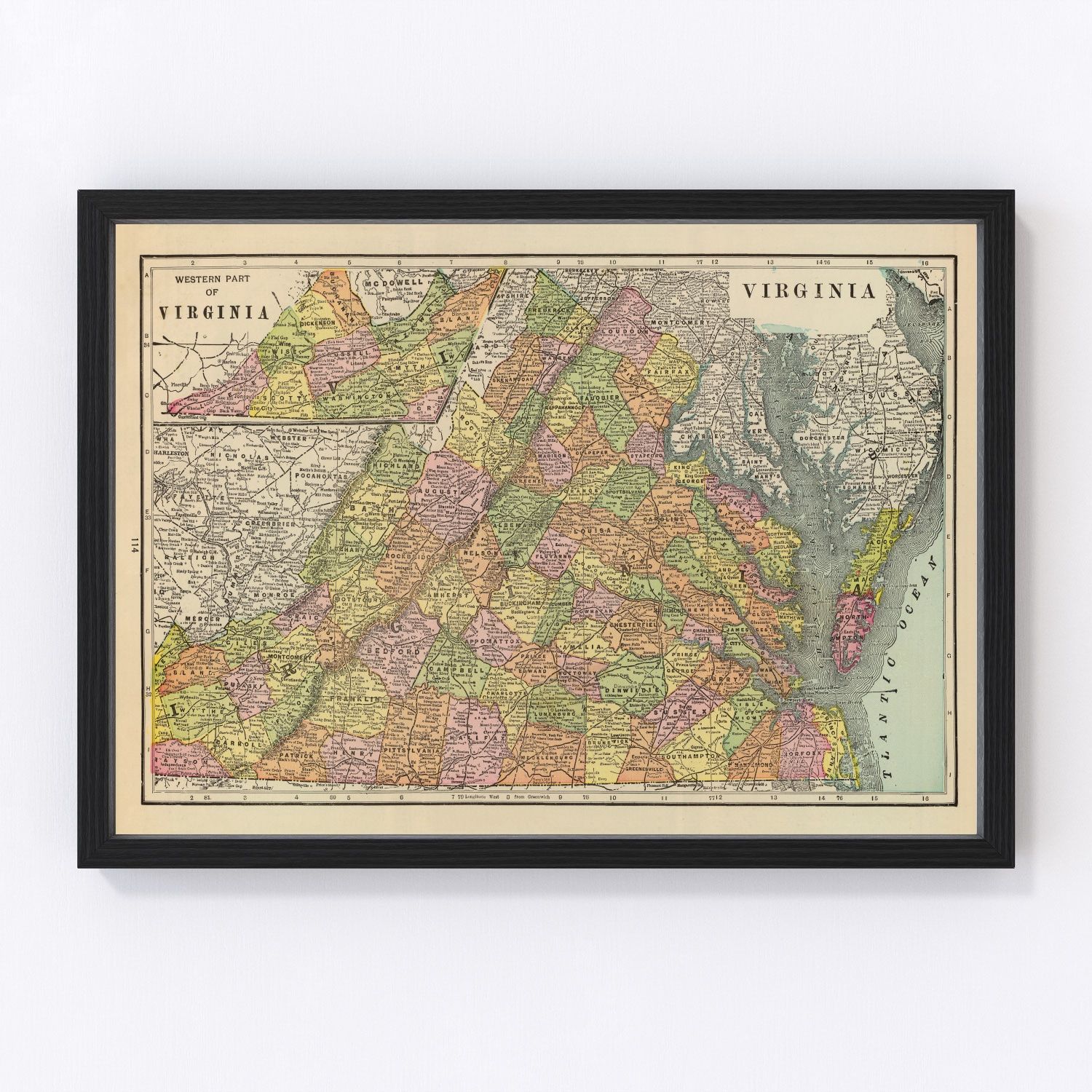 Vintage Map of Virginia 1909