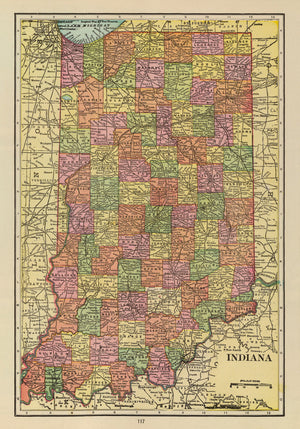Vintage Map of Indiana 1909