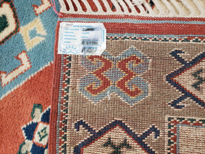 Vintage Turkish Rug 4x6, Beige Red Gray Carpet, Caucasian Design, Tribal Rug, Hand-Knotted, Boho Rug, Bohemian Home Decor