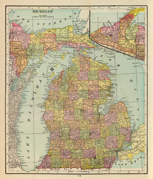 Vintage Map of Michigan 1909