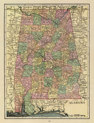 Vintage Map of Alabama 1909