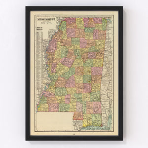 Vintage Map of Mississippi 1909