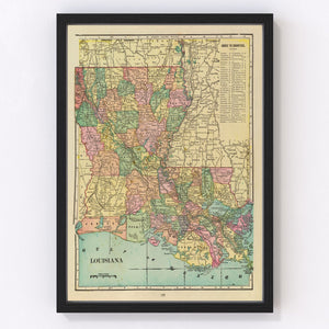 Vintage Map of Louisiana 1909