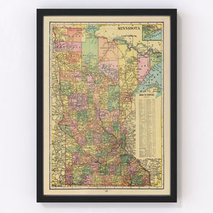 Vintage Map of Minnesota 1909