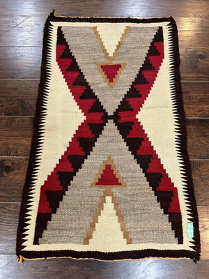 Antique Navajo Rug 2x4, Collectible Native American Wool Handmade Rug, Ivory Black Red Gray, Vintage Navajo Textile