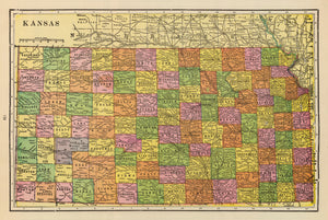 Vintage Map of Kansas 1909