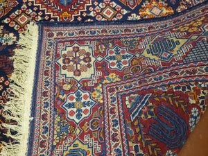 Wonderful Persian Kashan Rug 5x7, Dark Blue and Multicolor Panel Design, Wool Vintage Hand Knotted Carpet