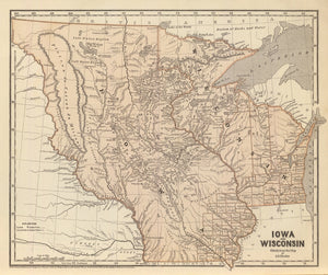 Vintage Map of Iowa & Wisconsin 1842
