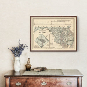 Vintage Map of Maryland & Delaware 1842