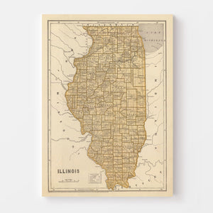 Vintage Map of Illinois 1842