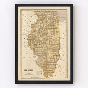 Vintage Map of Illinois 1842