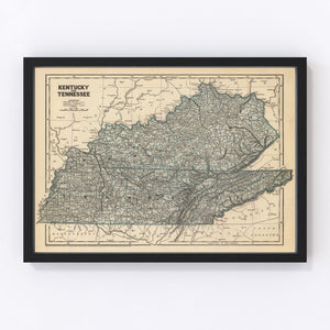 Vintage Map of Kentucky & Tennessee 1842