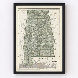 Vintage Map of Alabama 1842