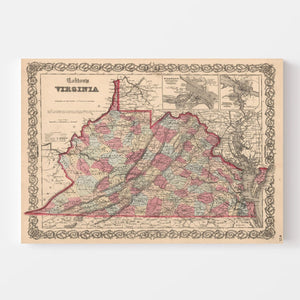 Vintage Map of Virginia 1861