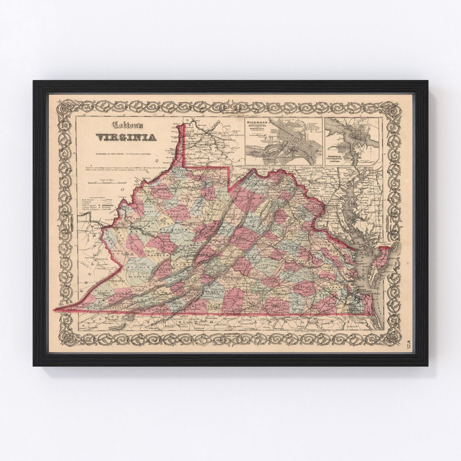 Vintage Map of Virginia 1861