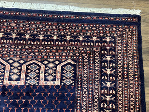 Pakistani Rug 8x11, Hand Knotted Wool Carpet, Navy Blue Red Beige, Four Season Hatchli Design, 8 x 11 Vintage Fine Oriental Rug, Room Sized