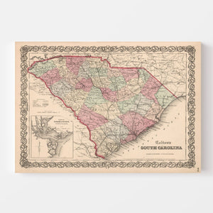 Vintage Map of South Carolina 1861