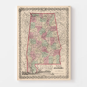 Vintage Map of Alabama 1861
