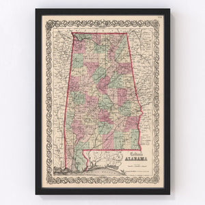 Vintage Map of Alabama 1861