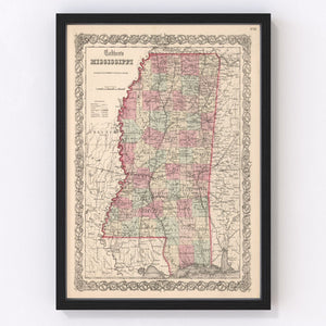 Vintage Map of Mississippi 1861