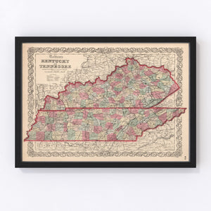 Vintage Map of Kentucky & Tennessee 1861