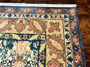 10x13 Wool Rug, Floral Pattern, Birds, Handmade Vintage Carpet, Couristan Rug, Beige