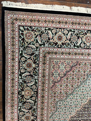Fine Sino Persian Rug 9x12, Herati Mahi Pattern, Hand Knotted Wool Vintage Black Oriental Carpet 9 x 12 ft, Handmade Room Sized Rug, Nice