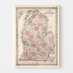 Vintage Map of Michigan 1861
