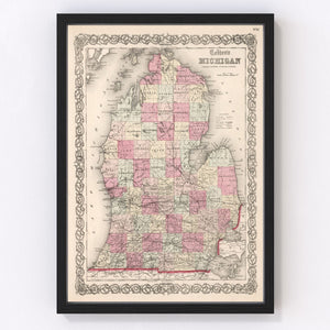Vintage Map of Michigan 1861