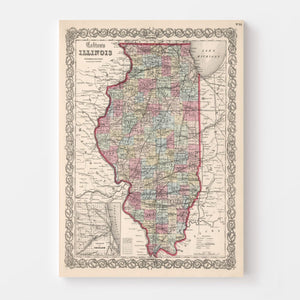 Vintage Map of Illinois 1861