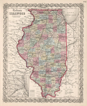 Vintage Map of Illinois 1861