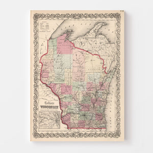 Vintage Map of Wisconsin 1861