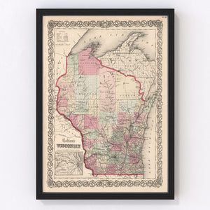 Vintage Map of Wisconsin 1861