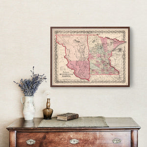 Vintage Map of Minnesota & Dakota 1861