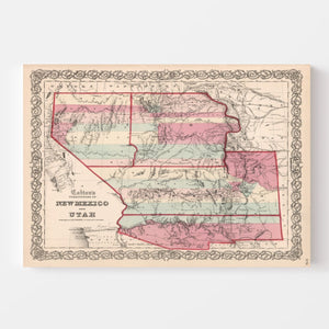Vintage Map of New Mexico & Utah 1861