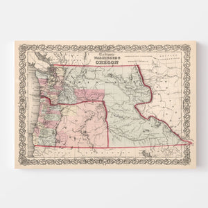 Vintage Map of Washington & Oregon 1861