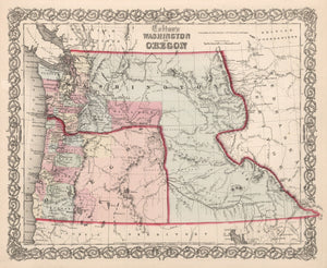 Vintage Map of Washington & Oregon 1861