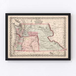 Vintage Map of Washington & Oregon 1861
