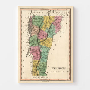 Vintage Map of Vermont 1824